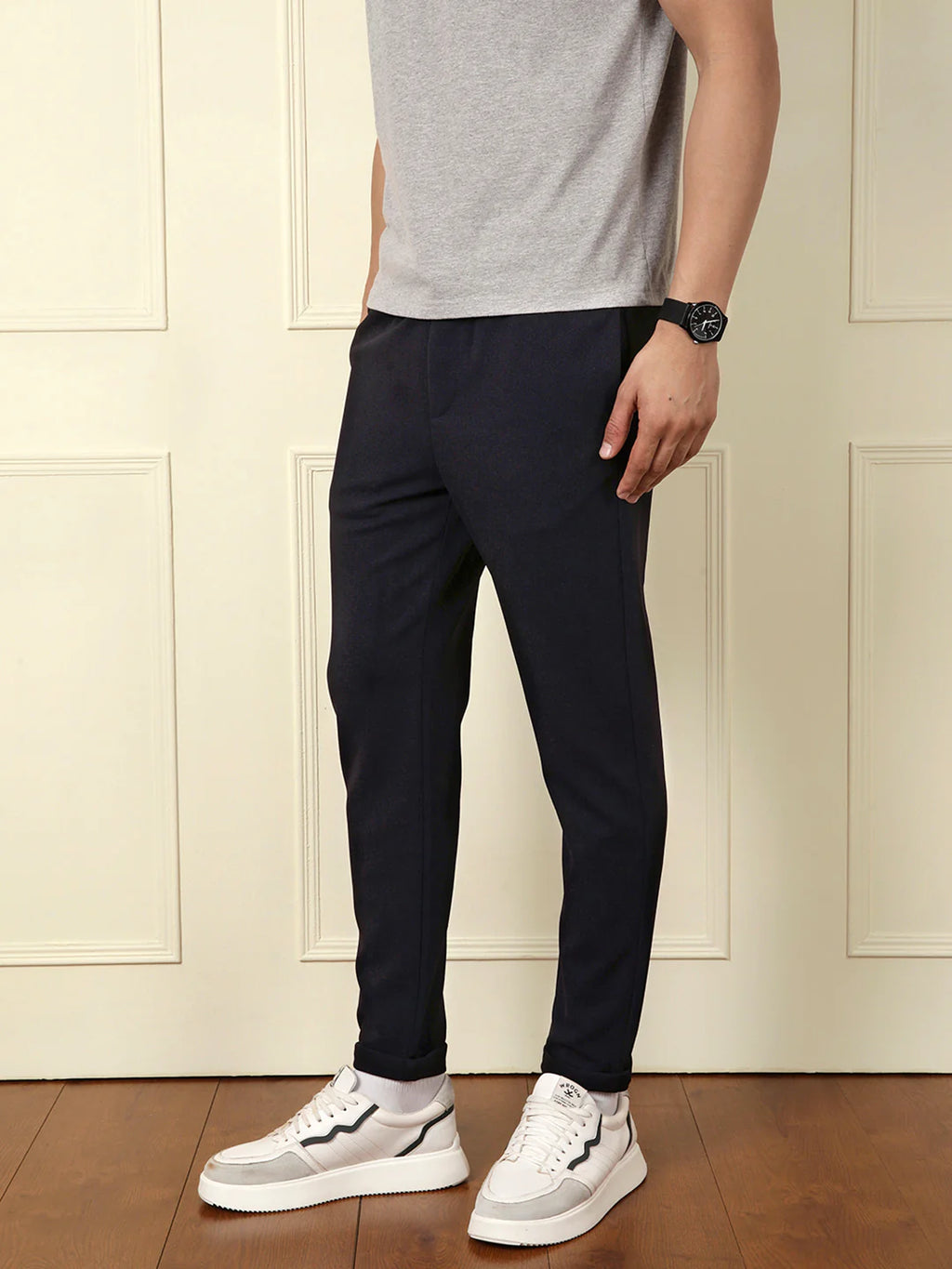 Soft Cotton Blend Knit Trouser | Navy Blue