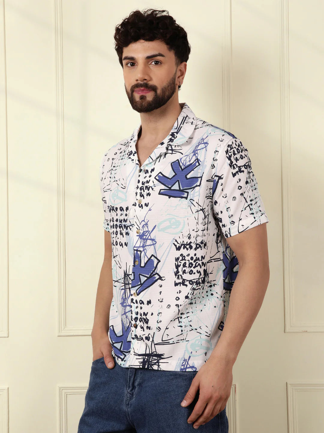 Textured Light Weight AOP Shirt  | Off White