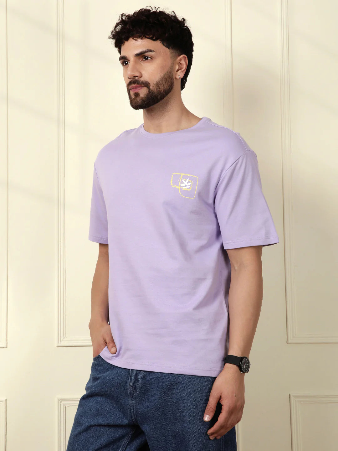 Heavy GSM Printed Faces T-Shirt | Purple