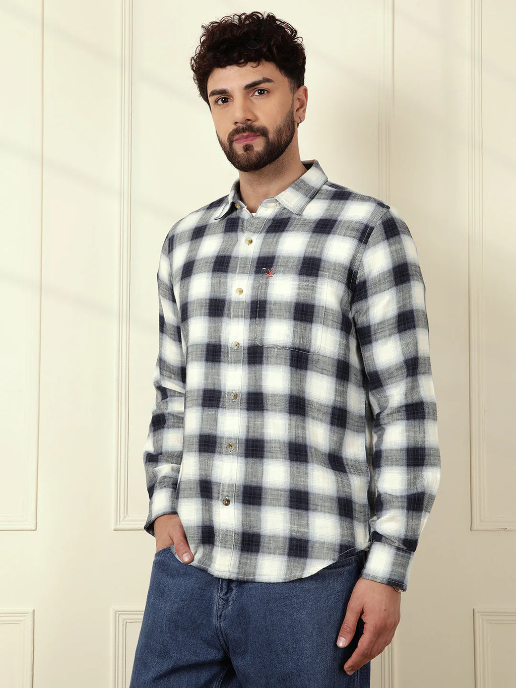 Shadow Checked Herringbone Shirt | Off White