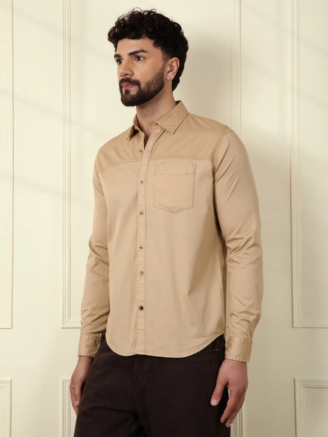 Cut & Sew Slim Fit Shirt | Khaki