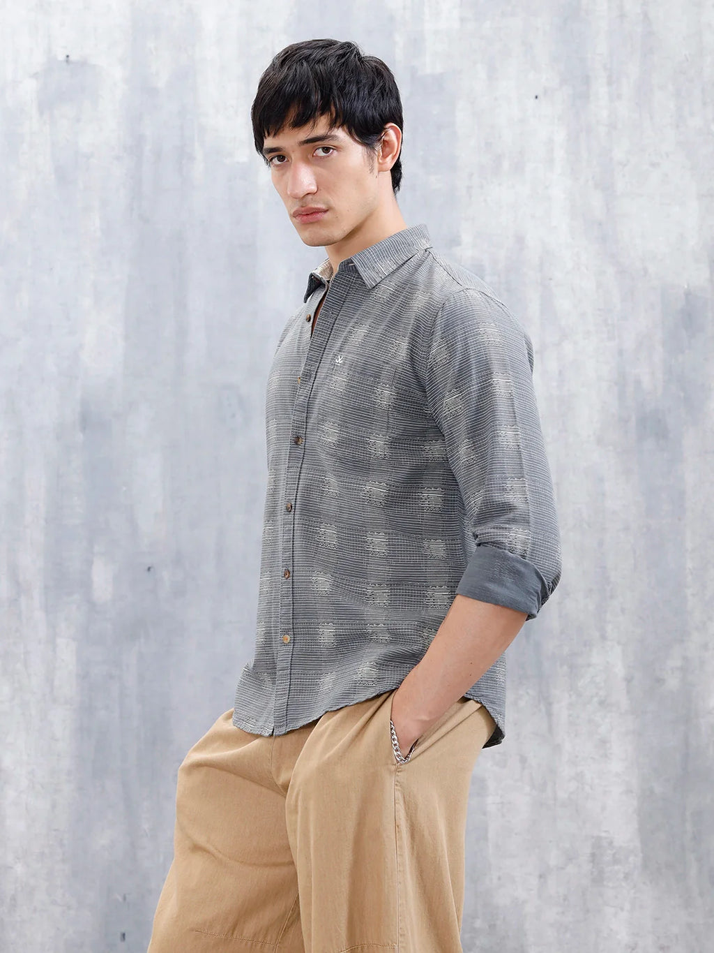 Printed Men's Casual Slim Fit Shirt  | Dark Grey