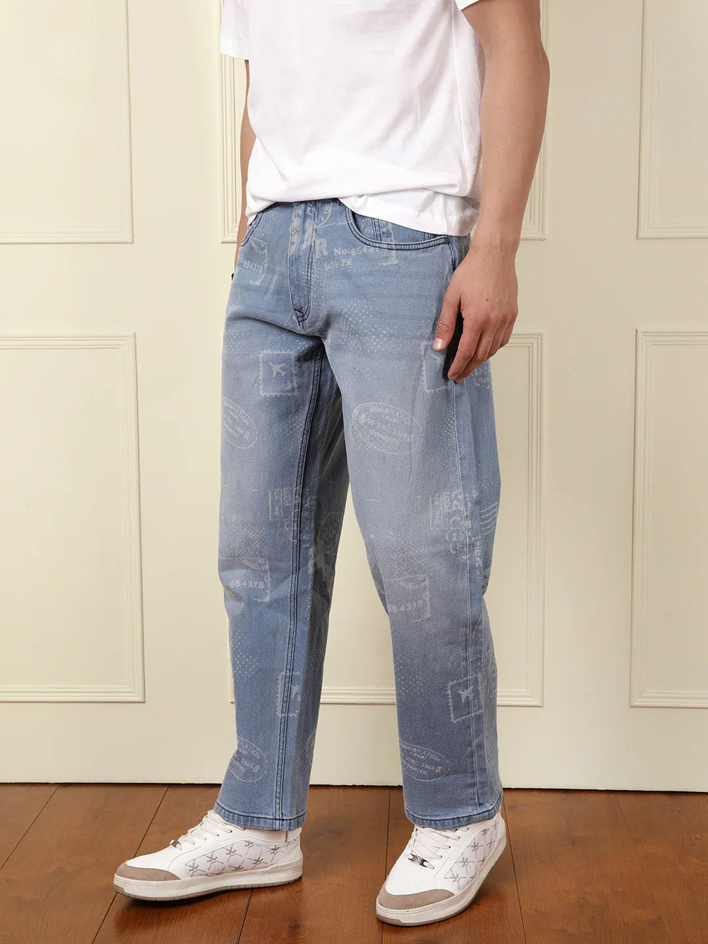 Printed Blue Casual Jeans