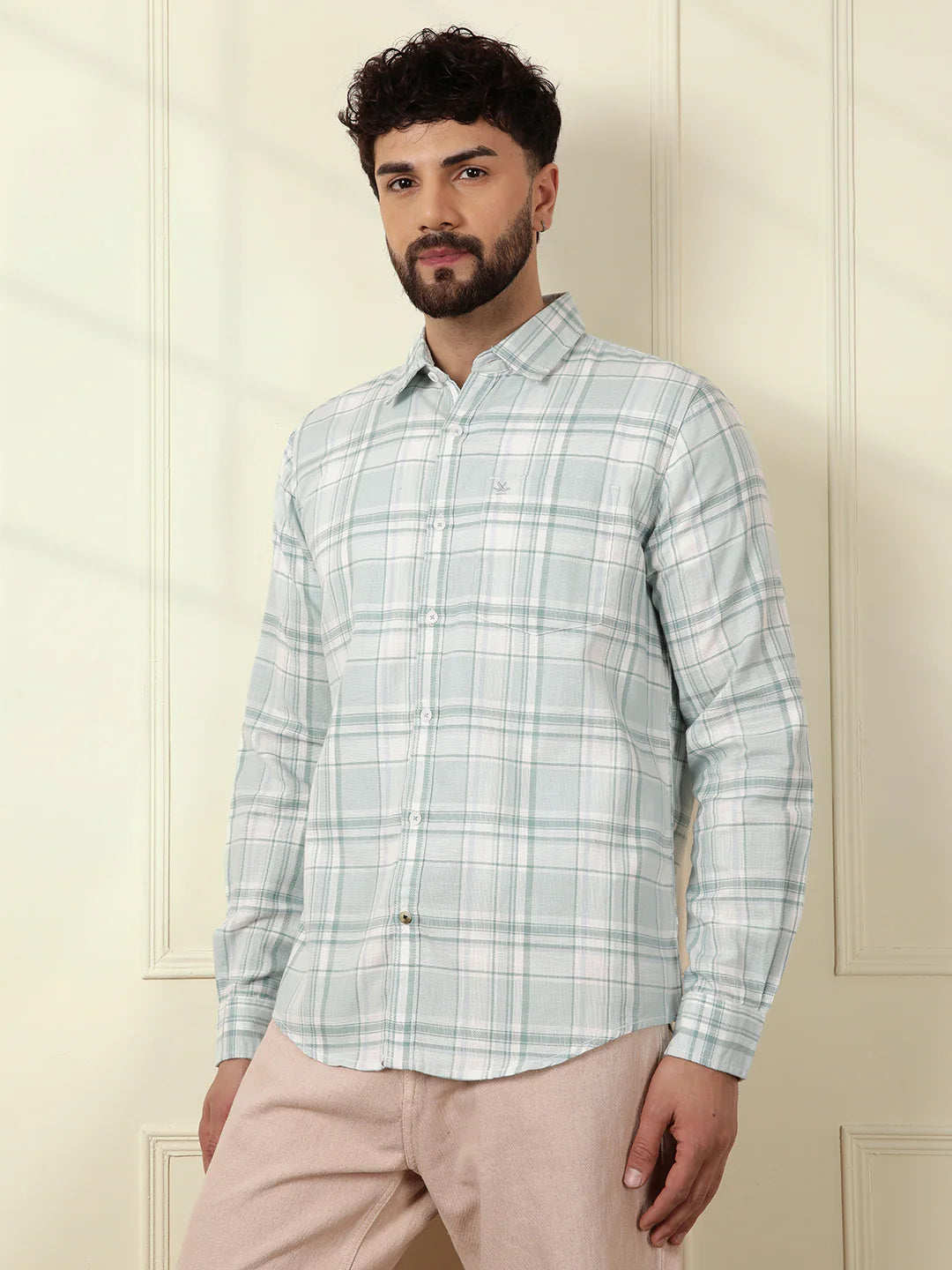 Textured Checks Summer Shirt | Green