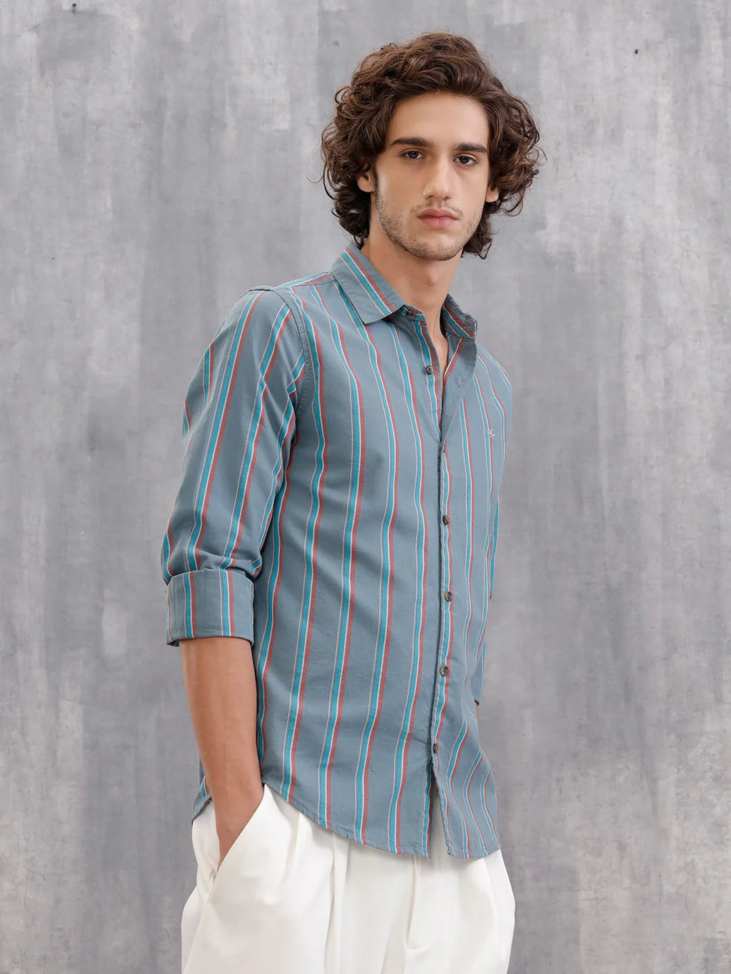 Textured Stripe Regular Fit Shirt | Grey