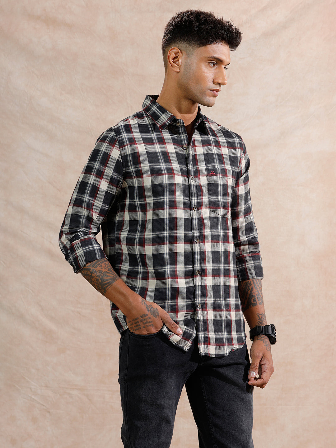 Checked Dobby Regular Fit Shirt  | Navy Blue