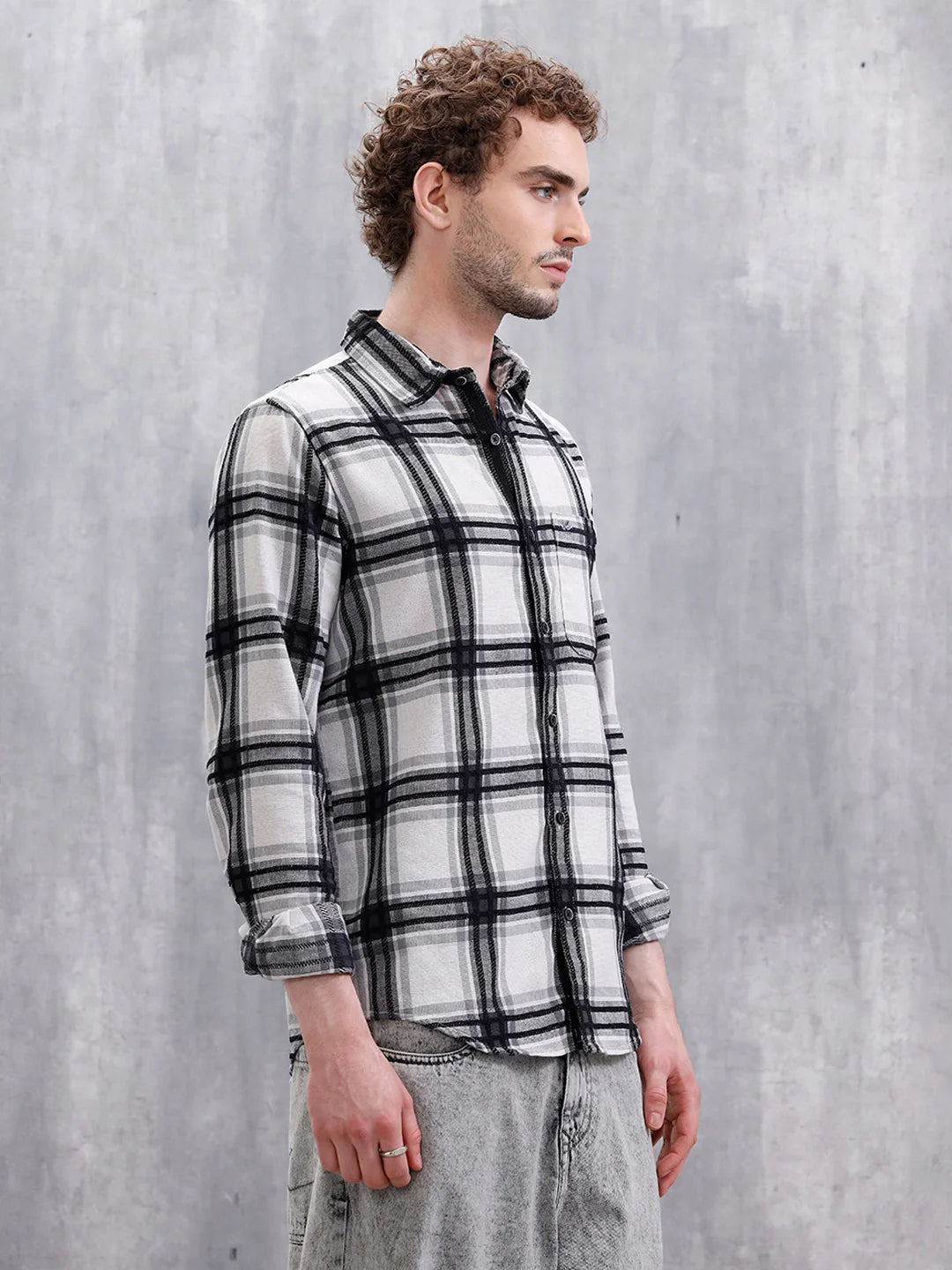 Yarn Checked Slim Fit Shirt | Grey