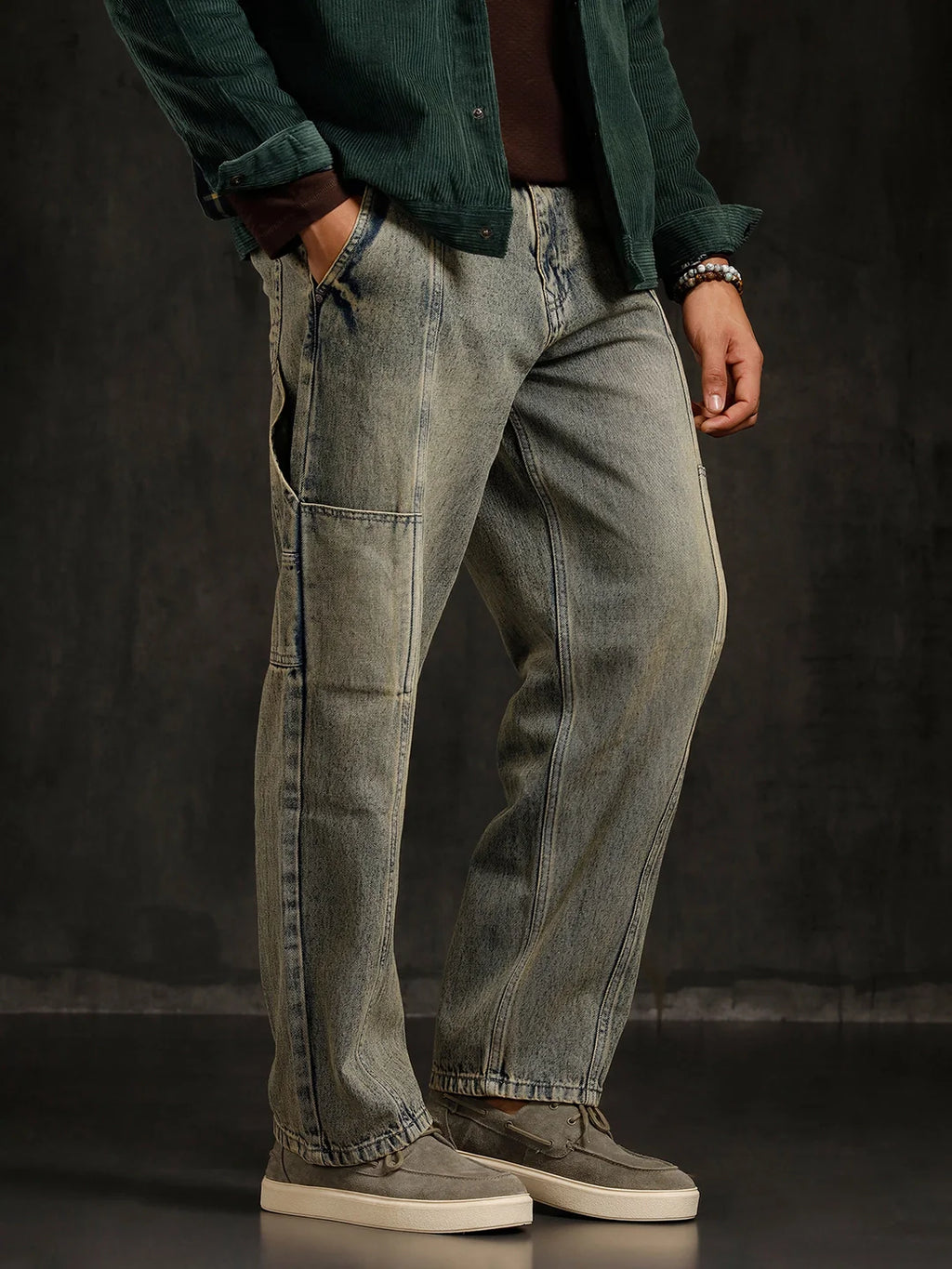 Slanted Pocket Loose Fit Jeans | Blue