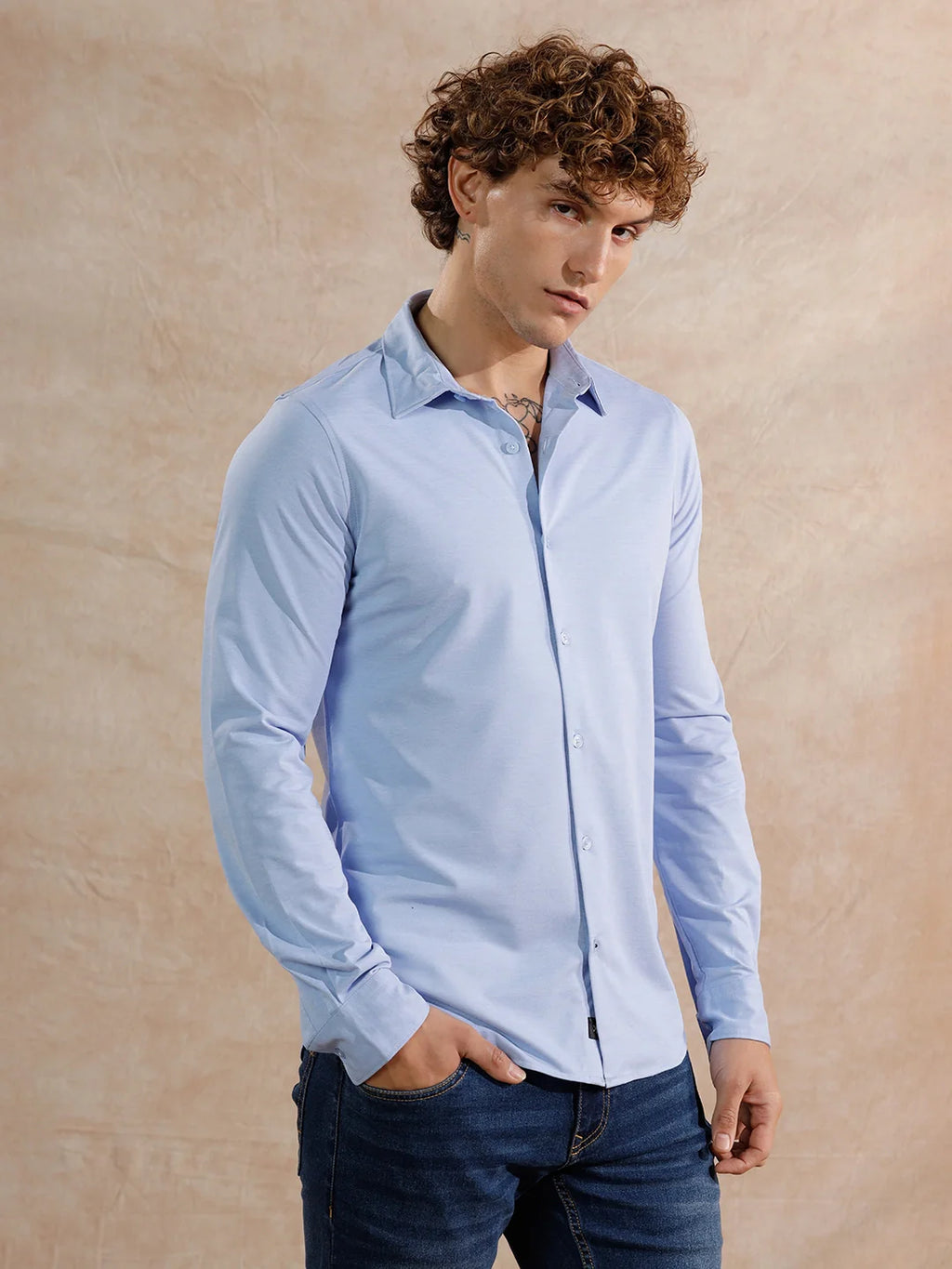 Solid Stretch Slim Fit Shirt | Light Blue