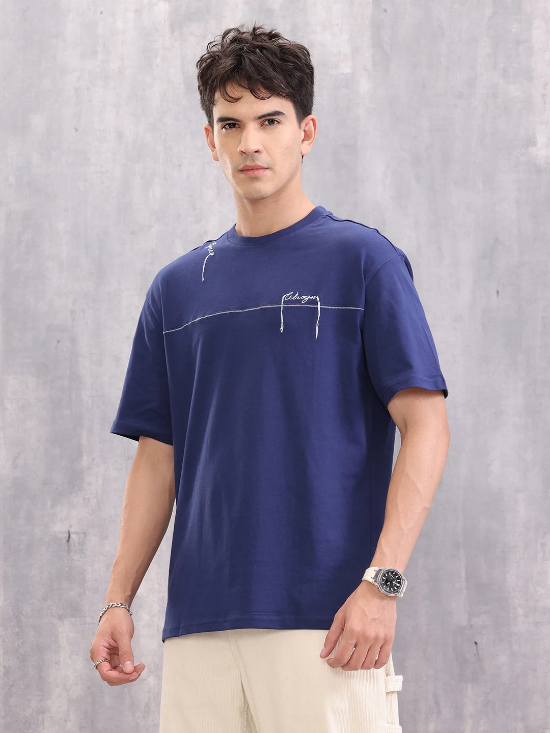 Solid Embroidered T-Shirt | Blue