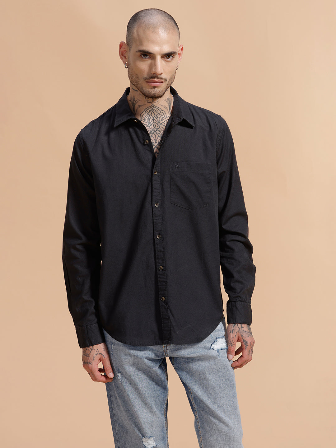 Solid Full Sleeve Cotton Shirt | Dark Grey