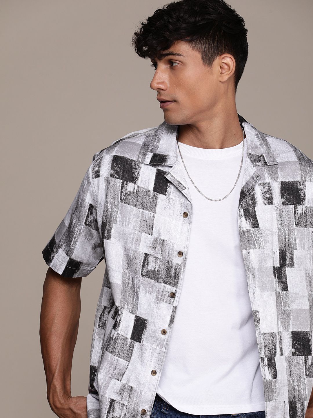 Abstract Plain Grey AOP Shirt