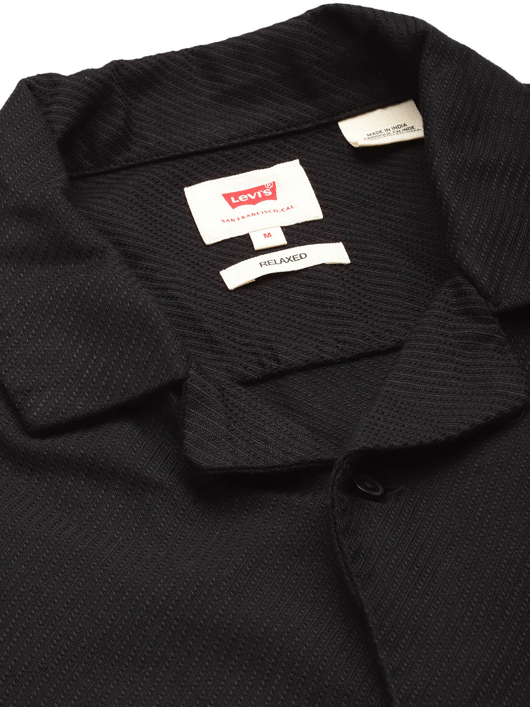 Men's Solid Black Spread Collar Shirt