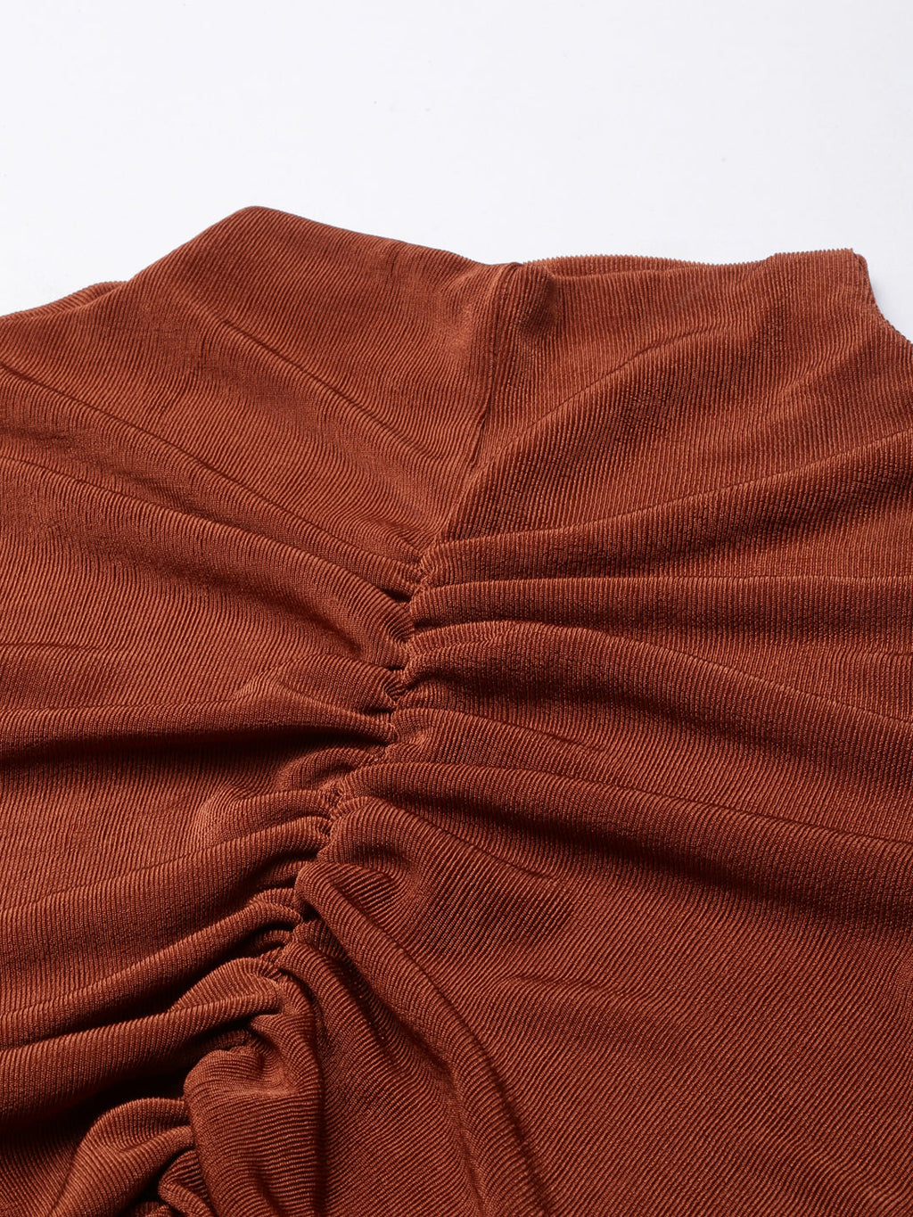 Women's Rust Ruched High Neck Fitted Top