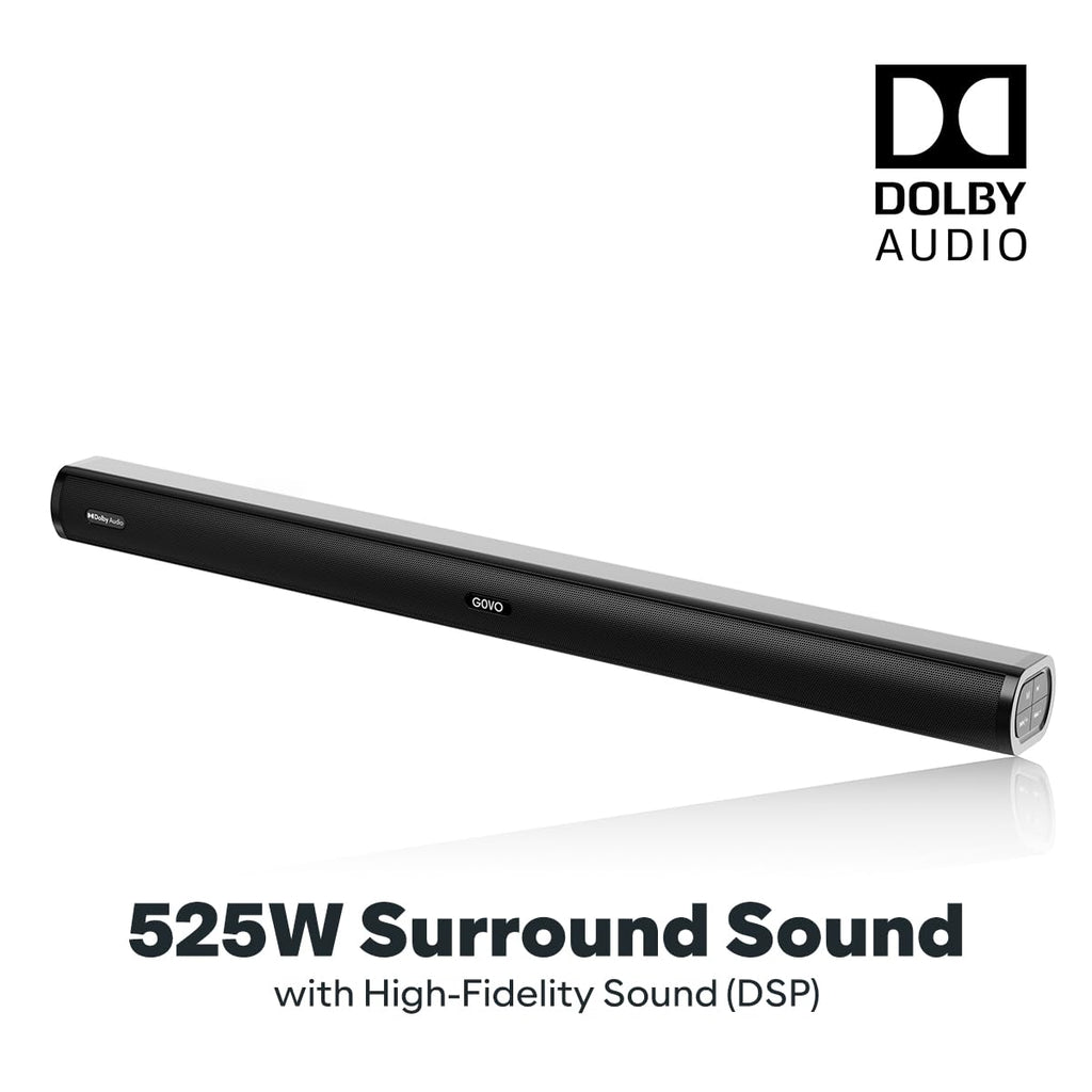 GOVO GoSurround 980 Dolby Digital | 525W Sound bar, 5.1 Channel Home Theatre, 6.5" Wired subwoofer, HDMI, Opt, AUX, USB & Bluetooth, 3 Equalizer Modes, Stylish Remote & LED Display (Black)