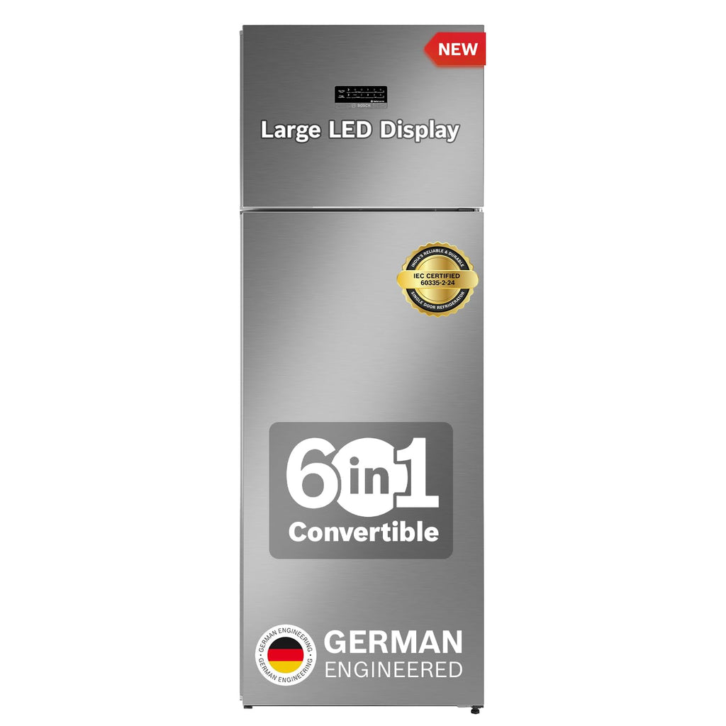 BOSCH Series 4 368 Litres 3 Star Frost Free Double Door Refrigerator (CTC39K03NI, Smoky Steel)