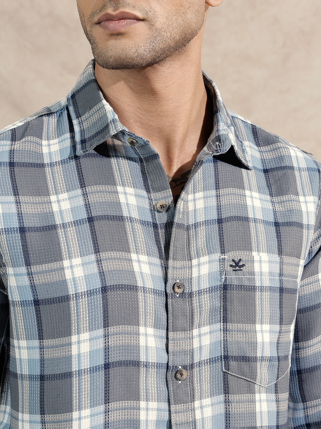 Textured Checked Shirt | Grey