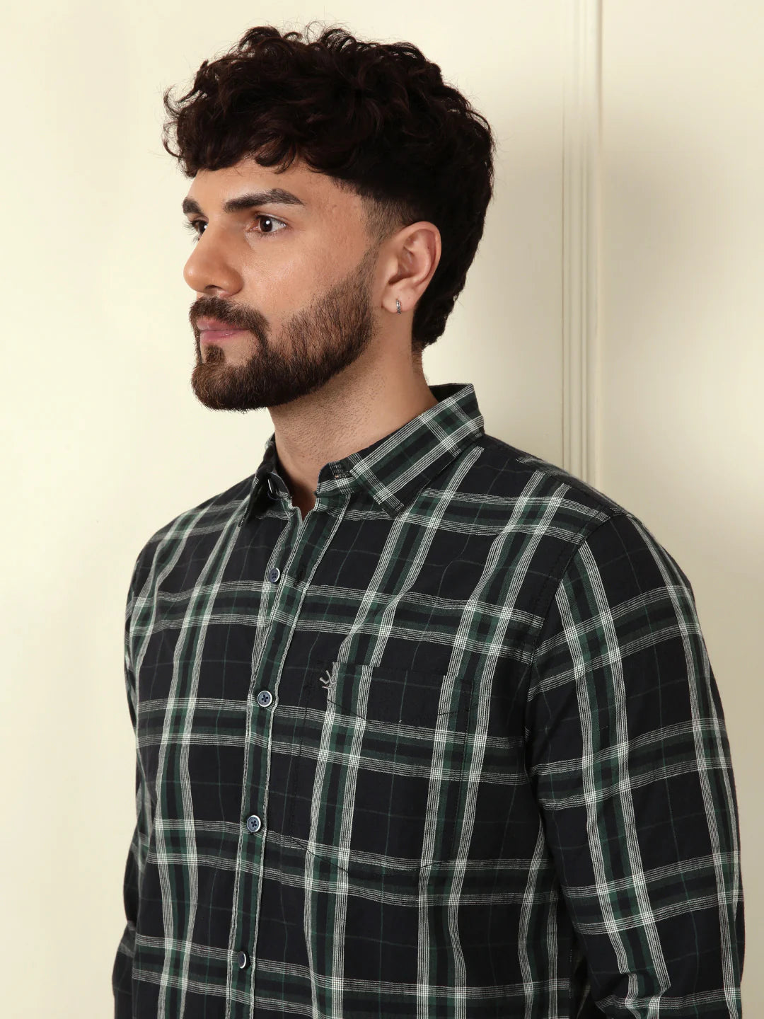Green Slim Fit Checked Shirt