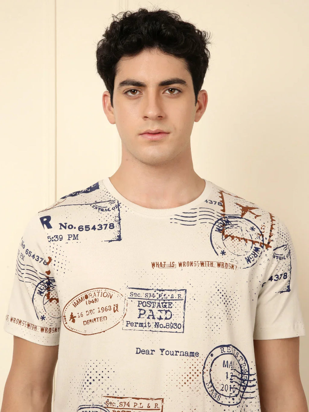Postcards AOP Beige T-Shirt