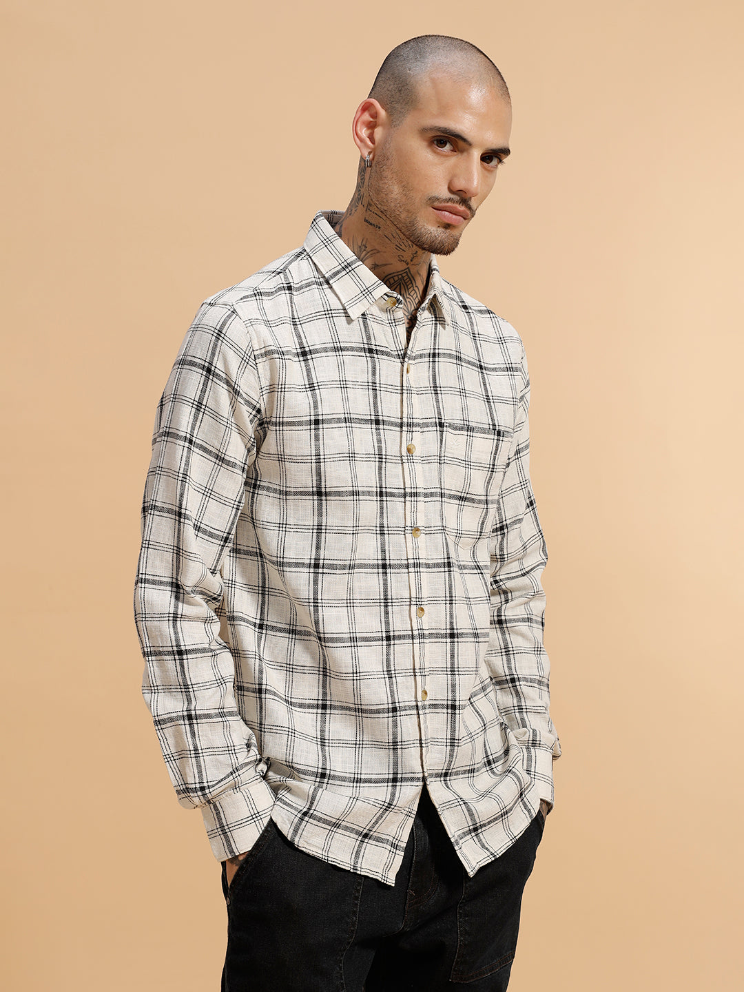 Checked Slub Texture Shirt | Off White