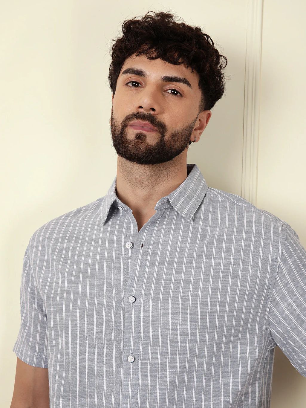 Classic Cotton Slub Striped Shirt | Blue