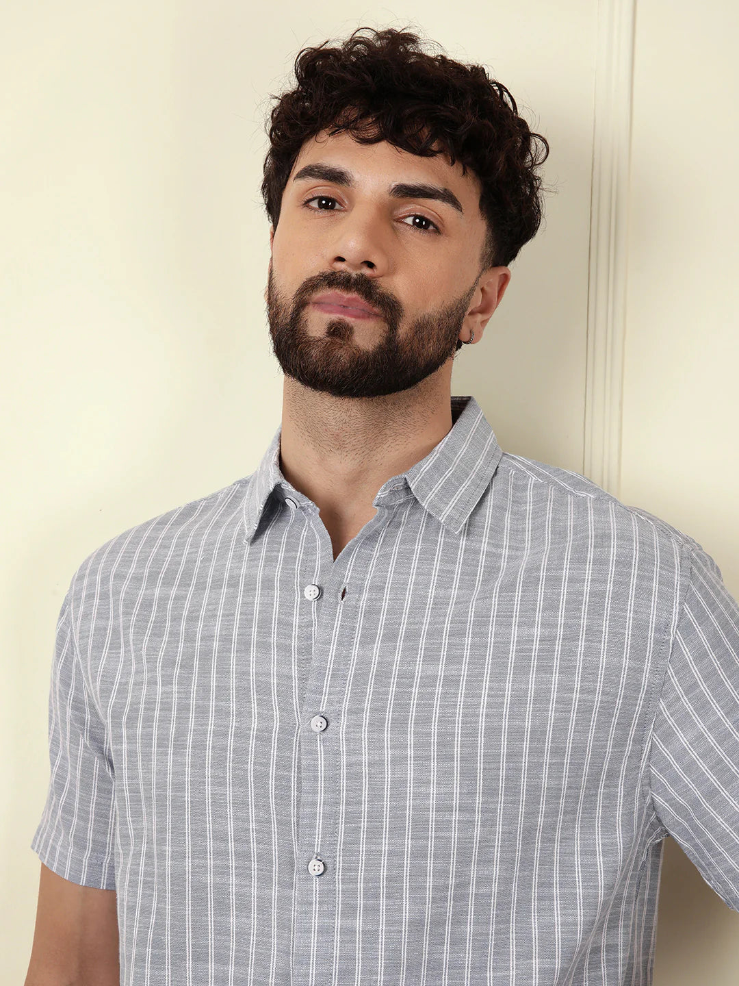 Classic Cotton Slub Striped Shirt | Blue