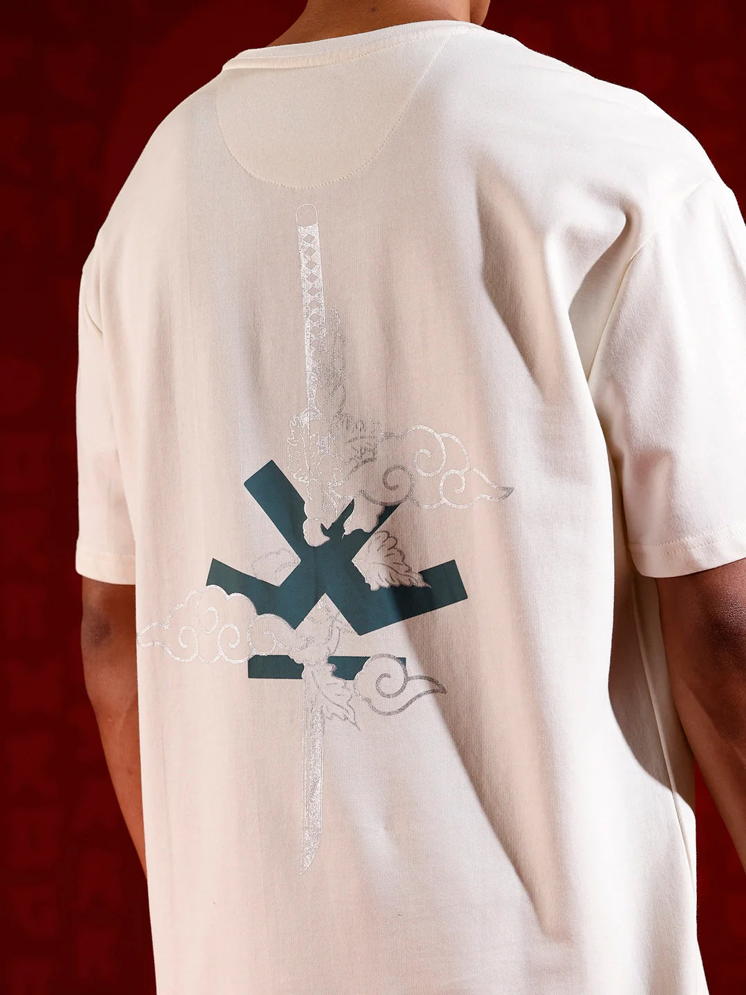 Puff print chest motif oversized tshirt | Off white