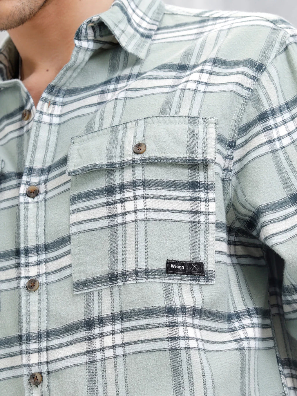 Comfort Fit Checkered Pattern Shirt With Double Pockets | Green