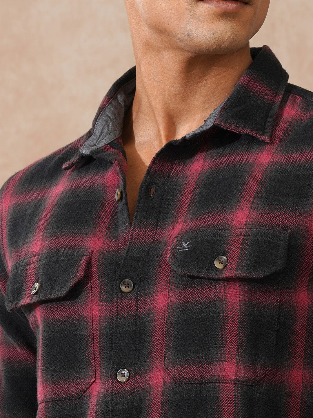 Brushed Herringbone Checked Shirt | Black