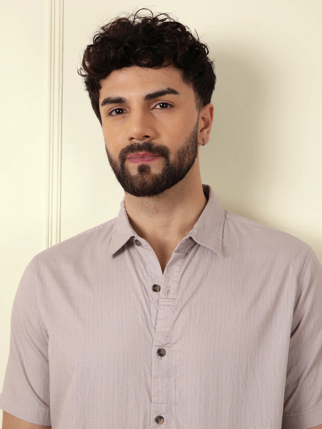 Textured Cotton Slim Fit Shirt | Grey