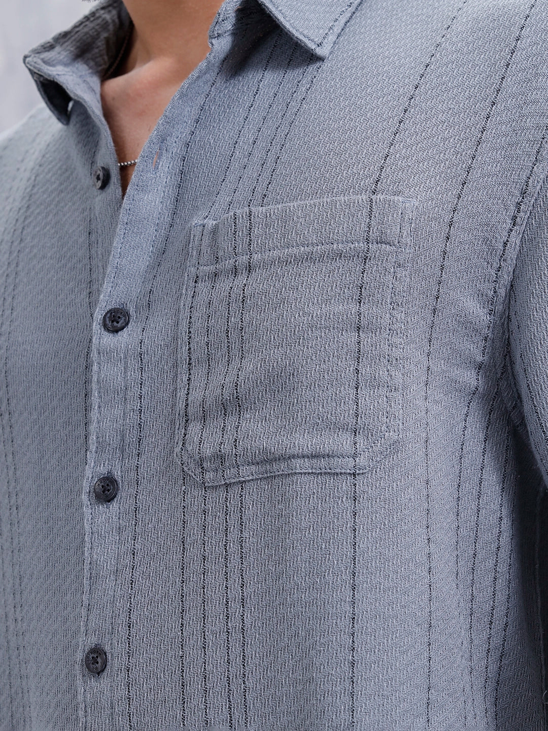 Comfort Fit Casual Shirt Featuring Striped Thread Detail | Blue