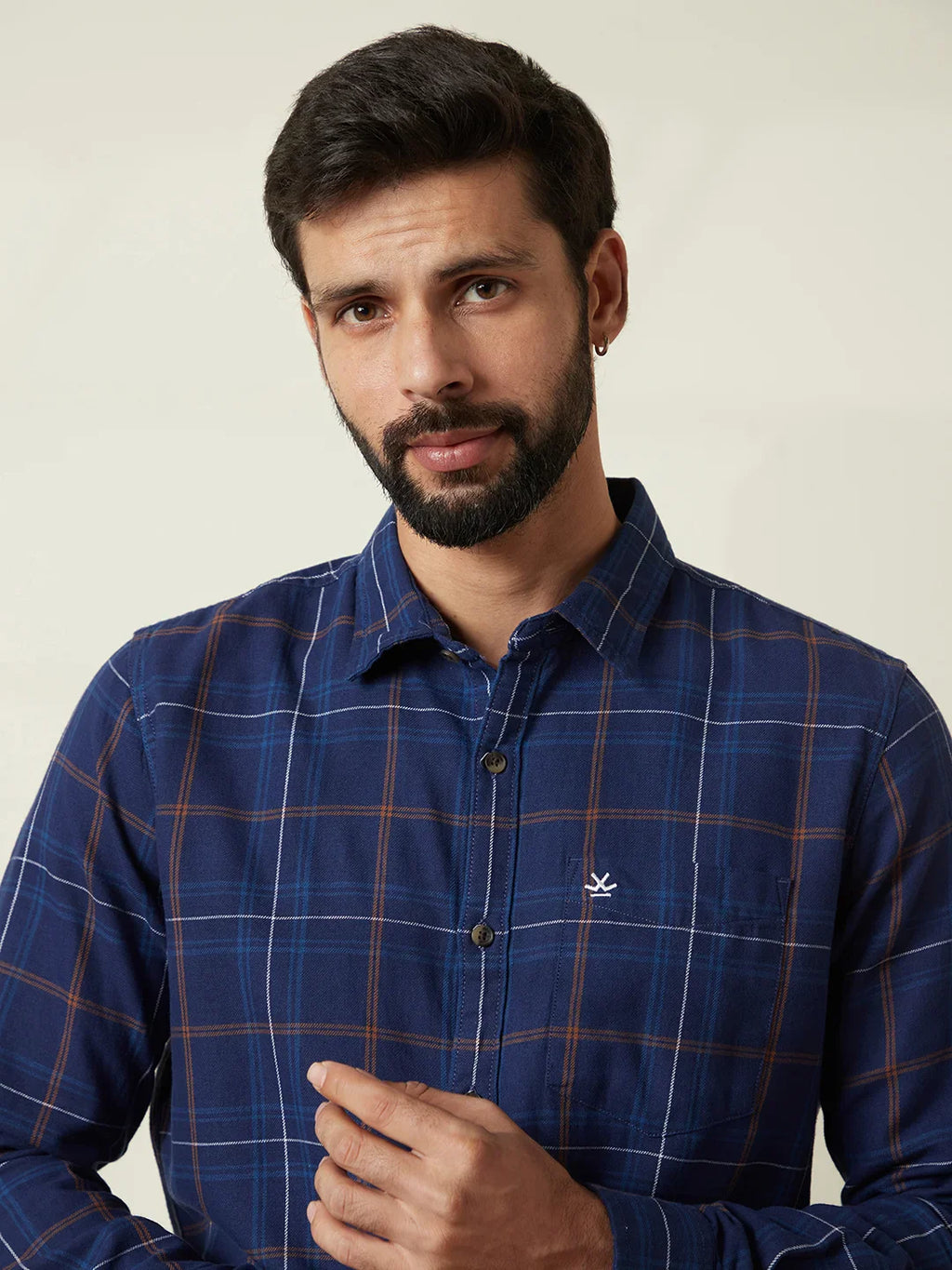 Checked Twill Slim Fit Shirt | Blue