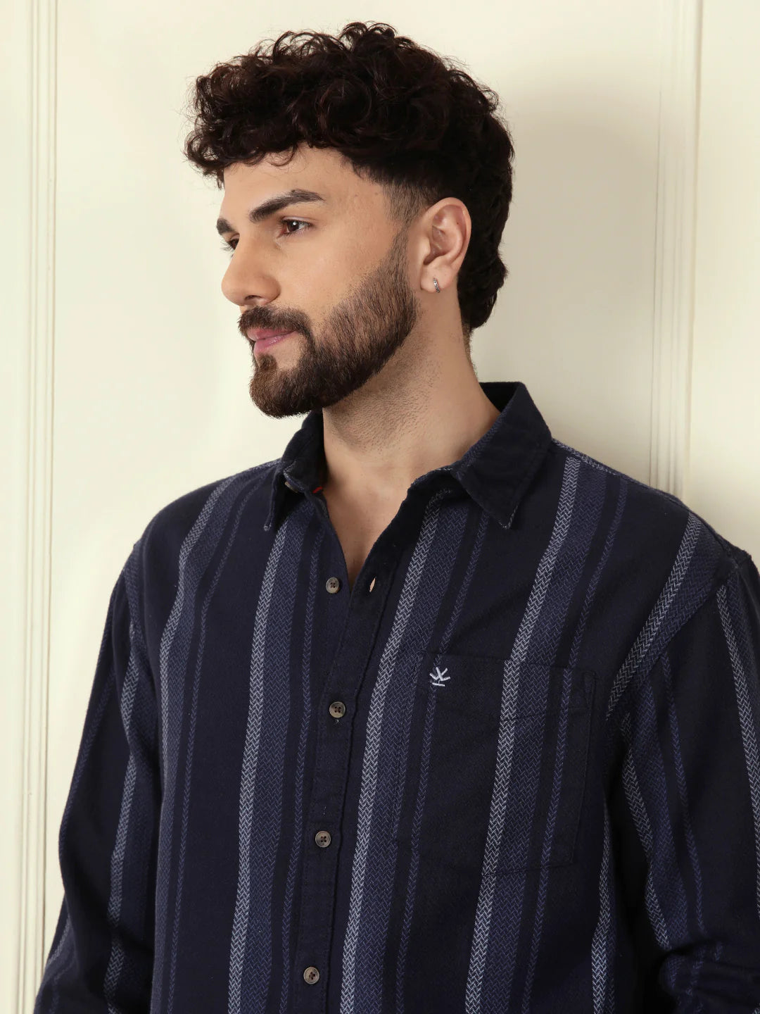 Textured Stripes Comfort Fit Shirt | Navy Blue