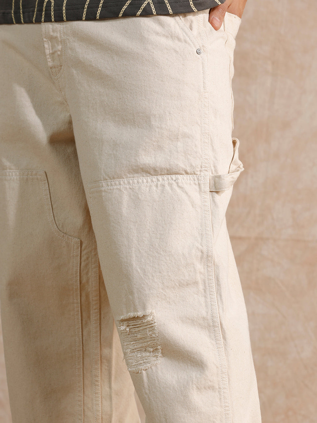 Distressed Loose Fit Trouser | Beige