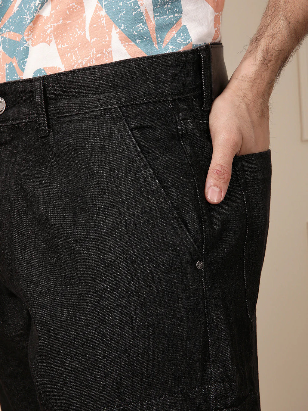 Loose Fit Utility Denim Cargo | Black