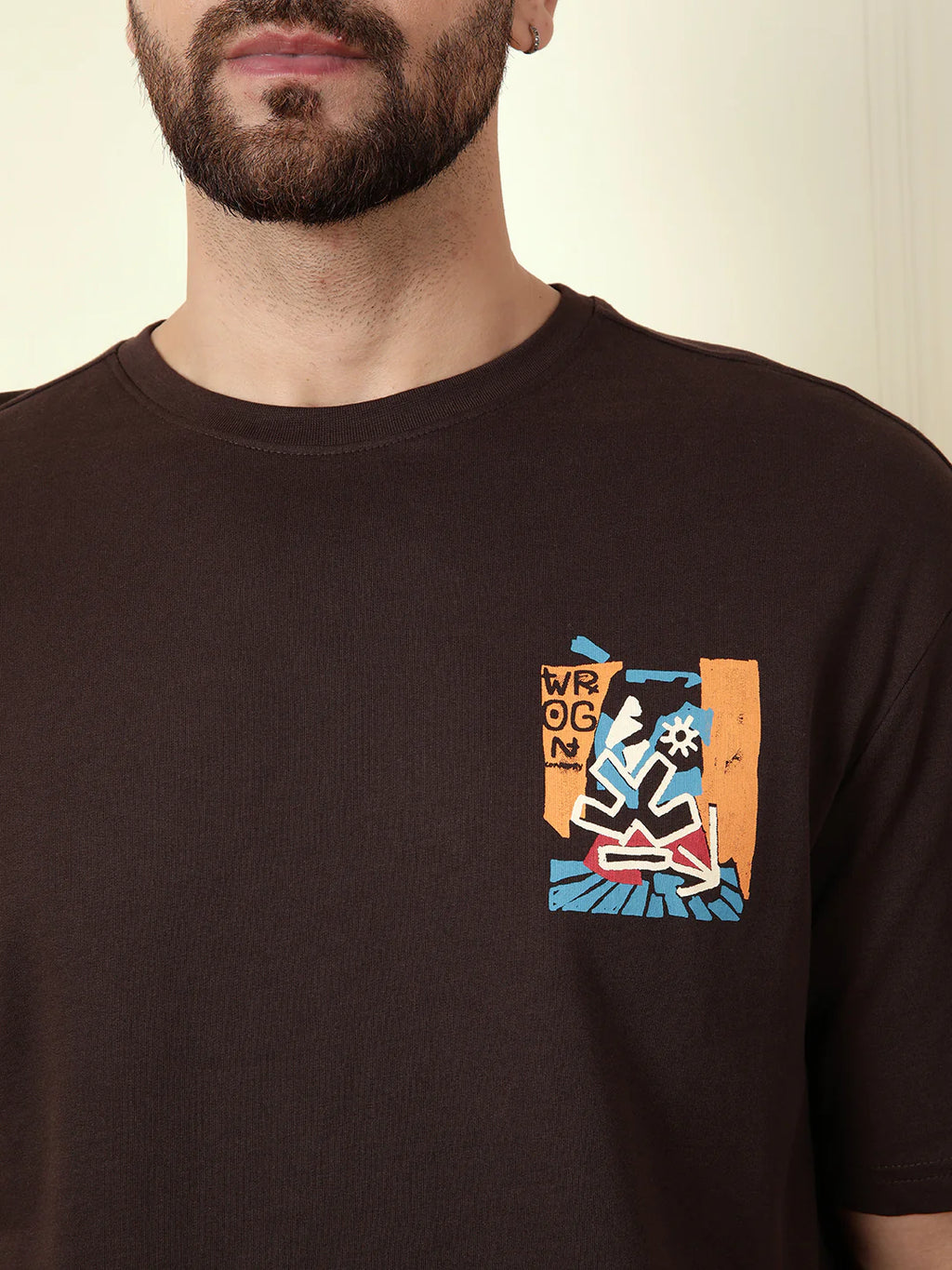 Heavy GSM Printed Faces T-Shirt | Brown