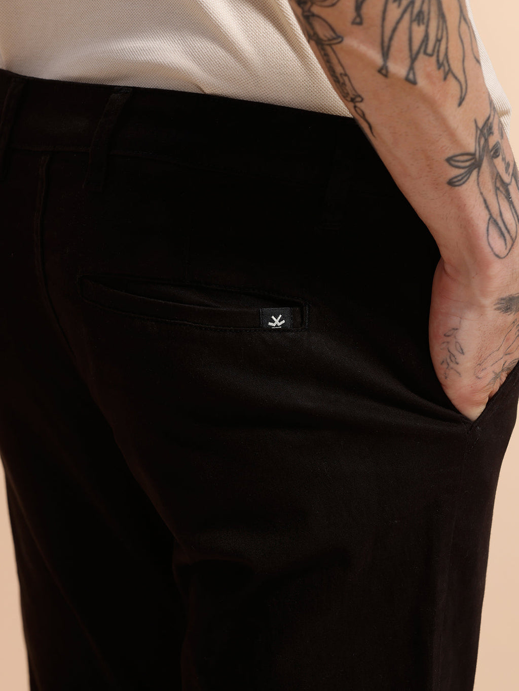 Cotton Blend Chino Trouser | Black
