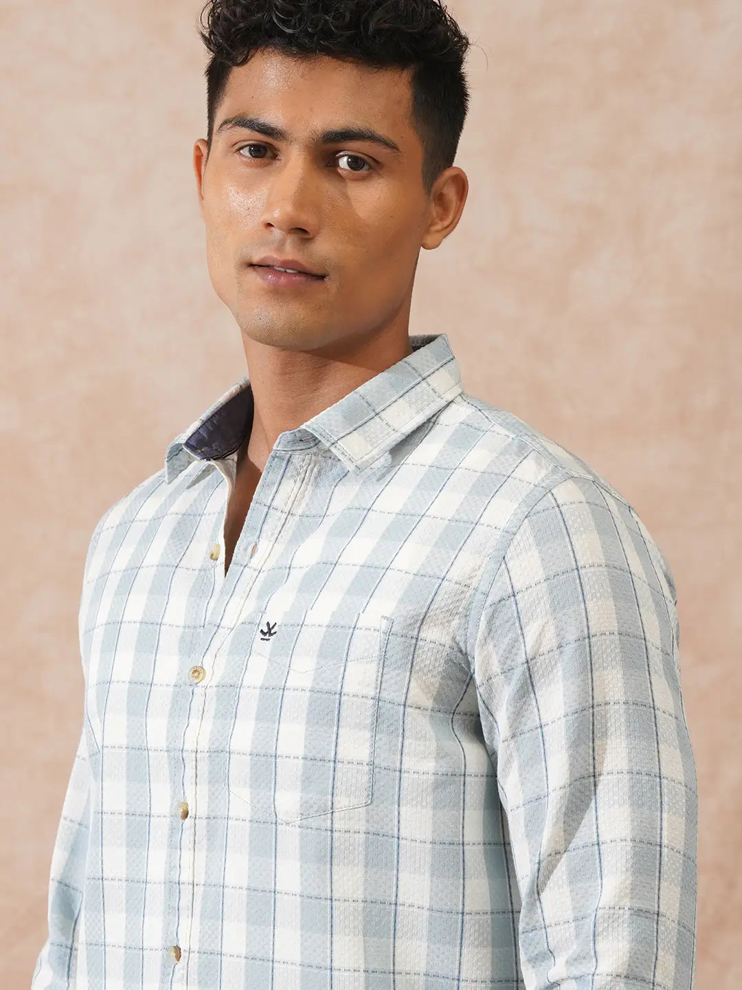 Textured Tonal Check Shirt | Blue