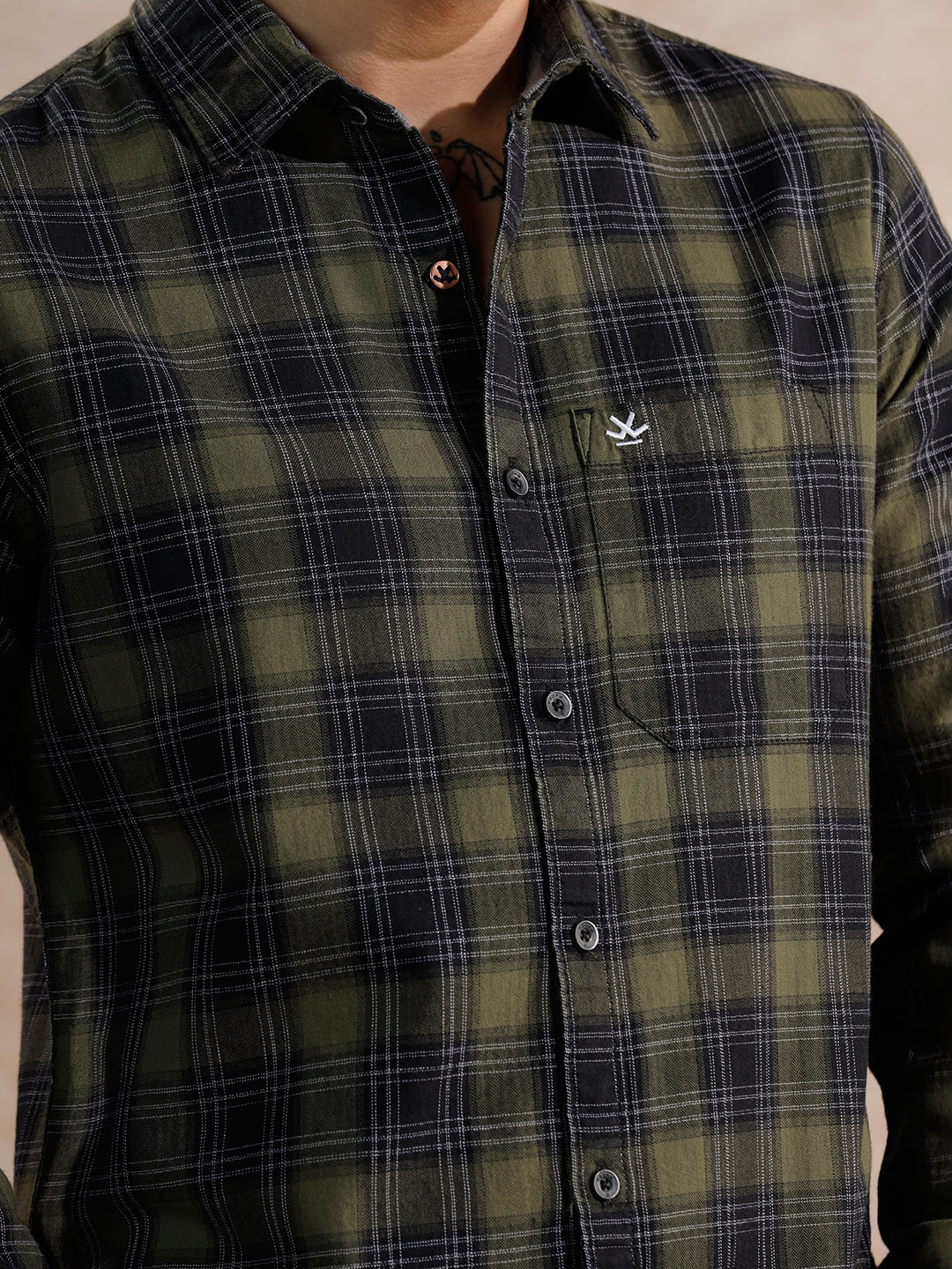 Tonal Herringbone Checked Fit Shirt | Green
