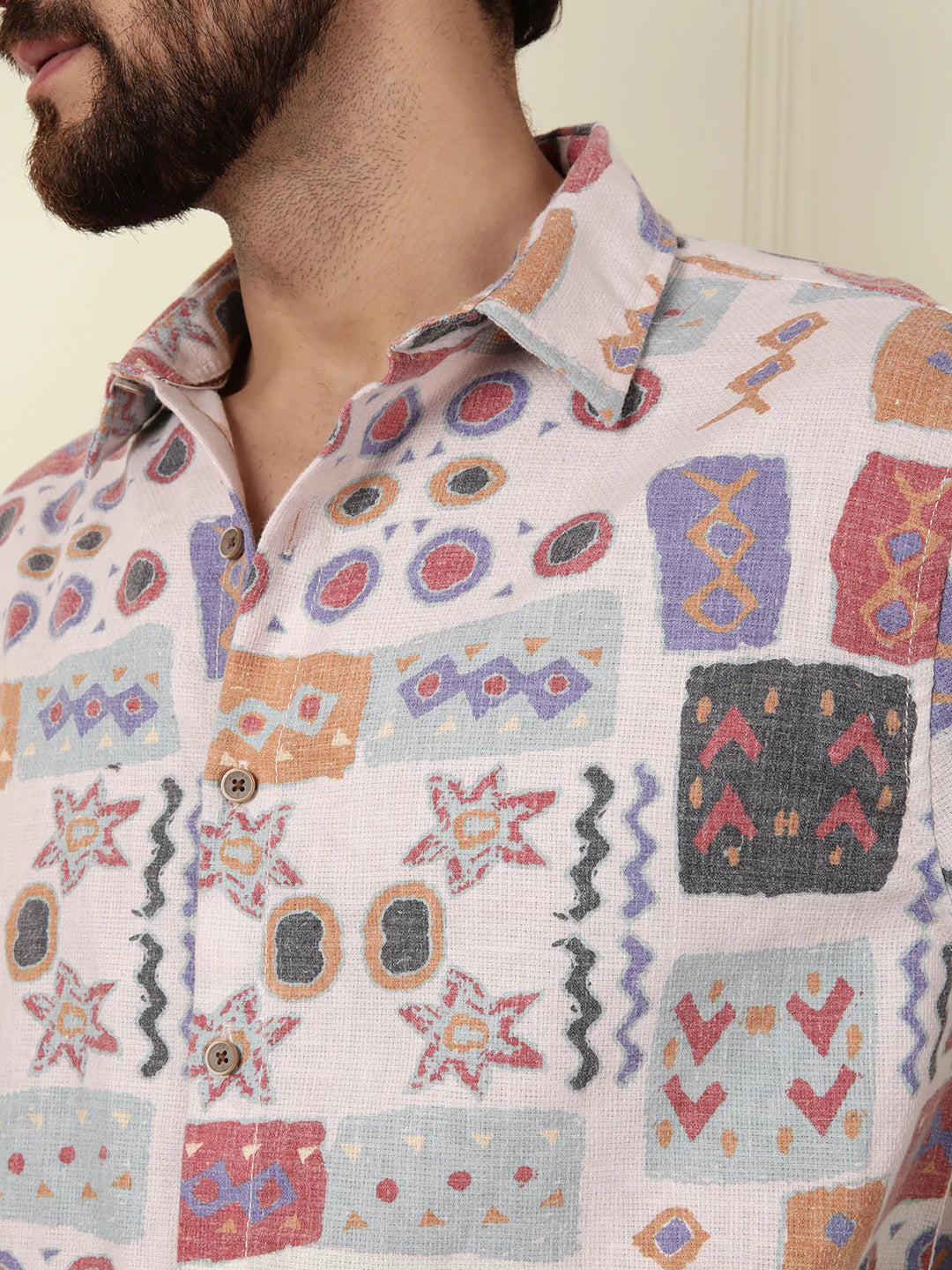 Abstract Printed Open Dobby Shirt  | Multicolor
