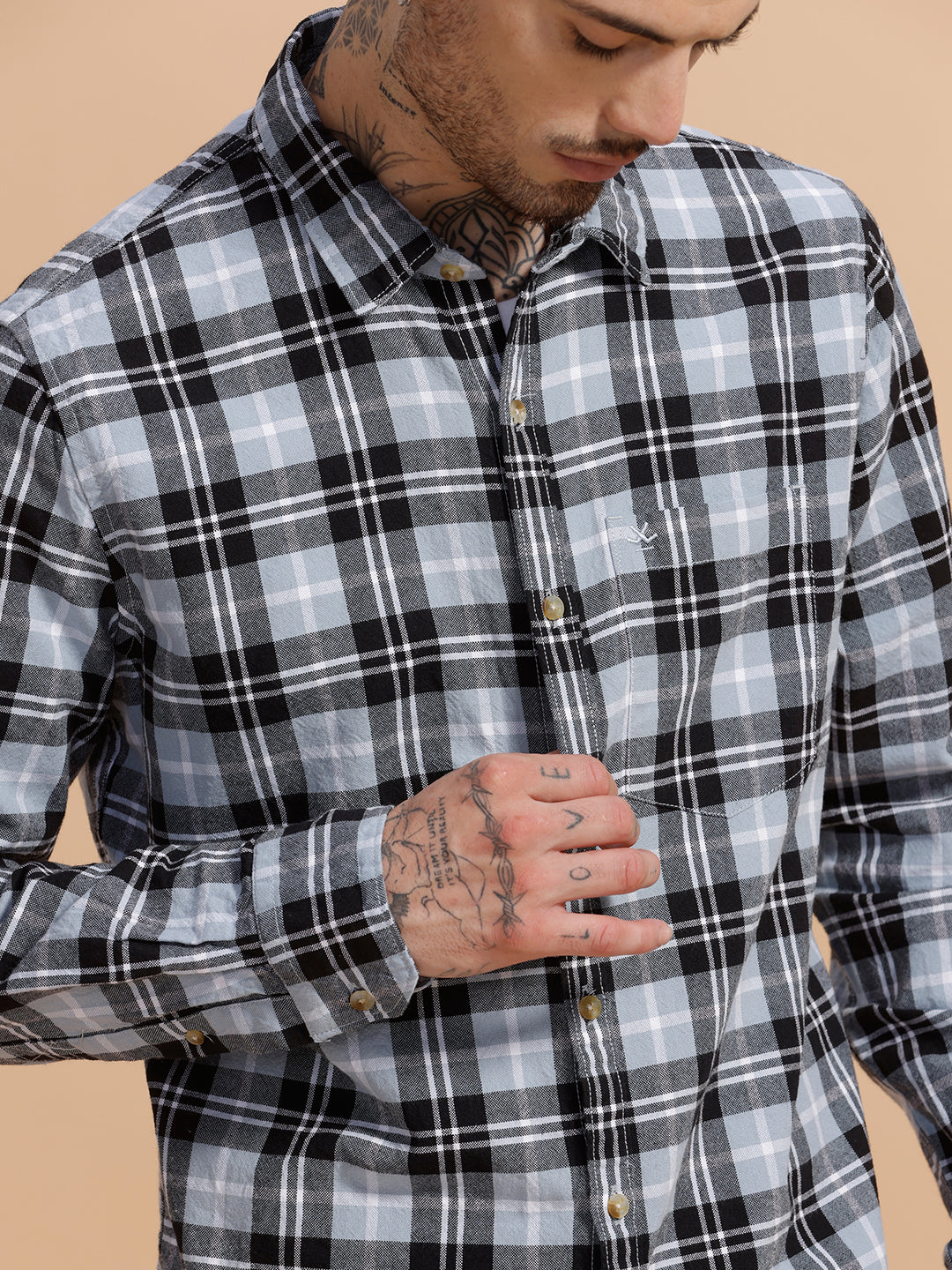 Checked Full Sleeve Cotton Shirt | Light Blue