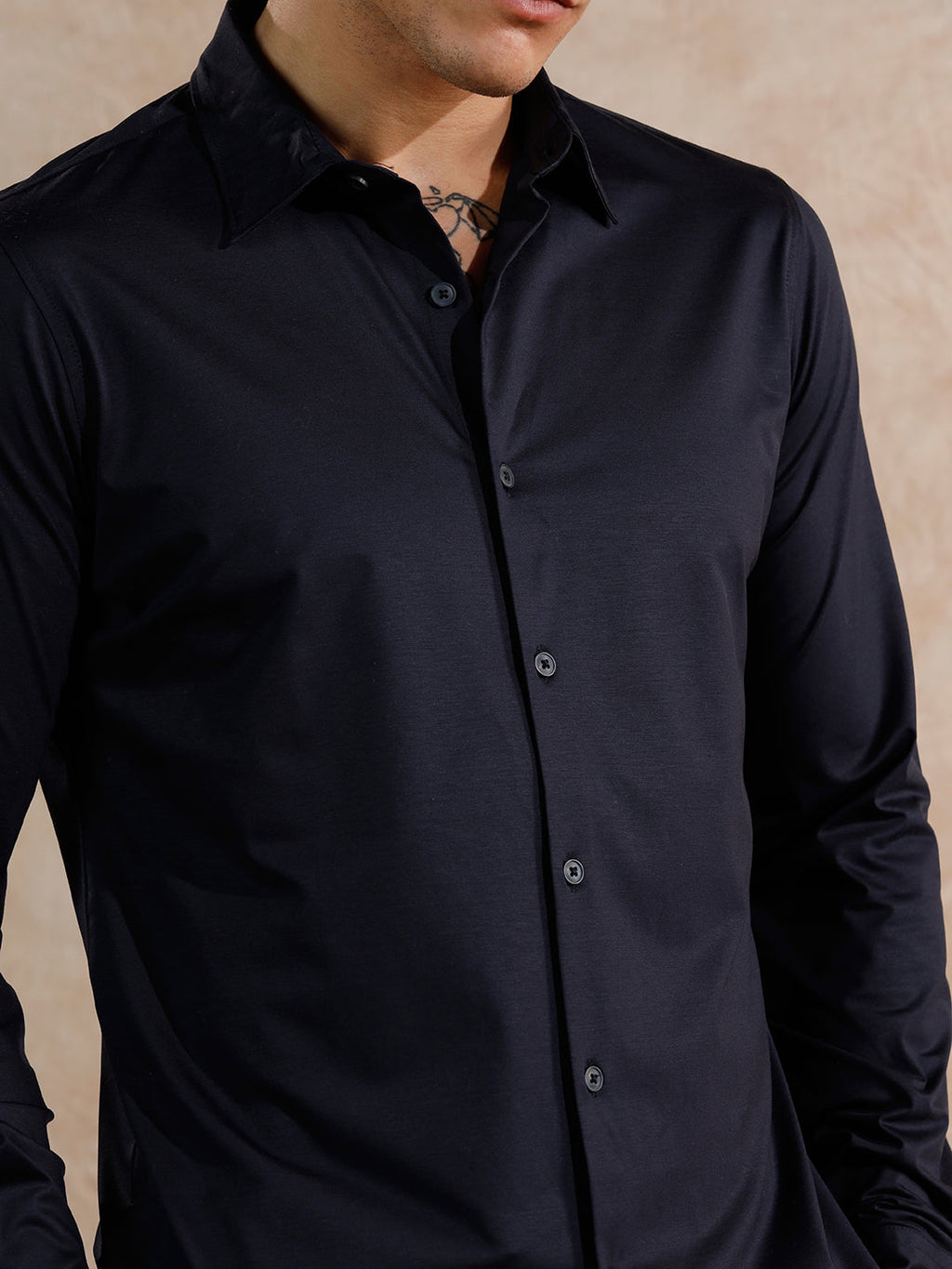 Solid Stretch Slim Fit Shirt | Navy Blue