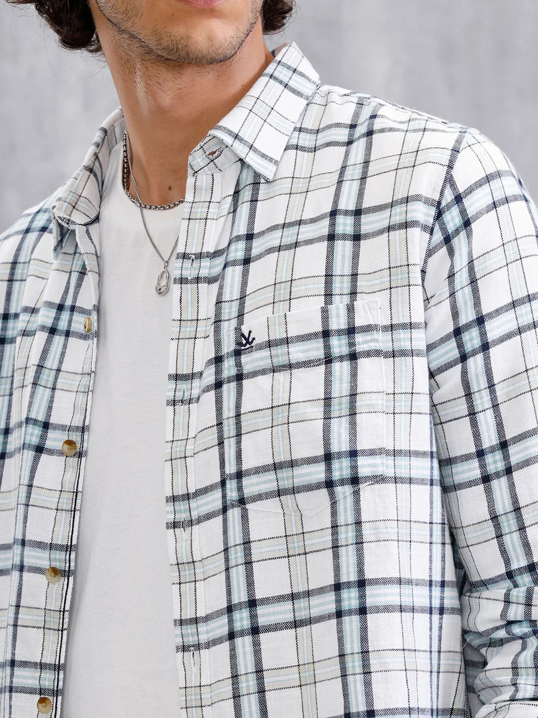 Twill Checkered Slim Fit Shirt | White