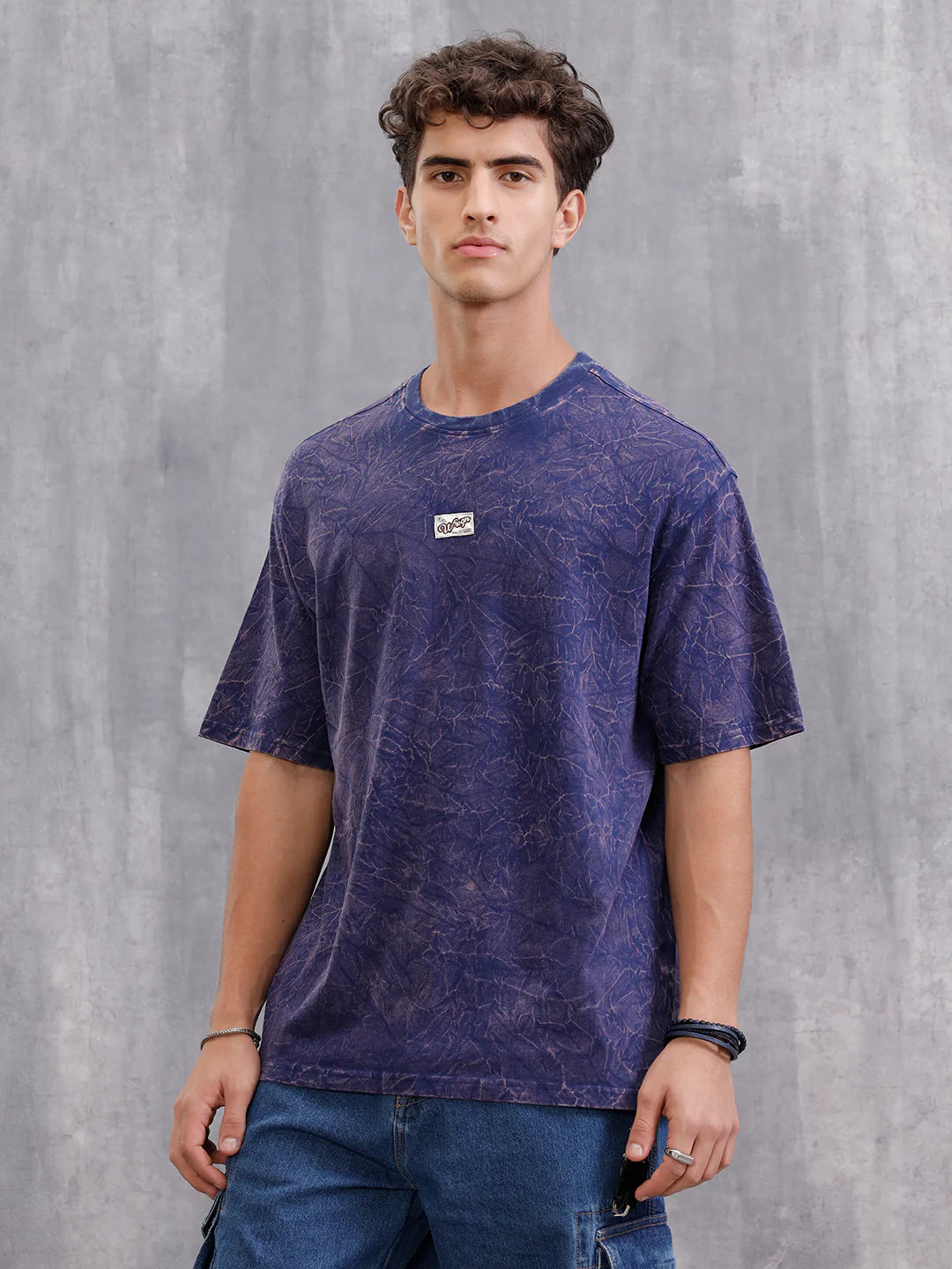 Washed Oversized Fit Pure Cotton T-Shirt  | Navy Blue