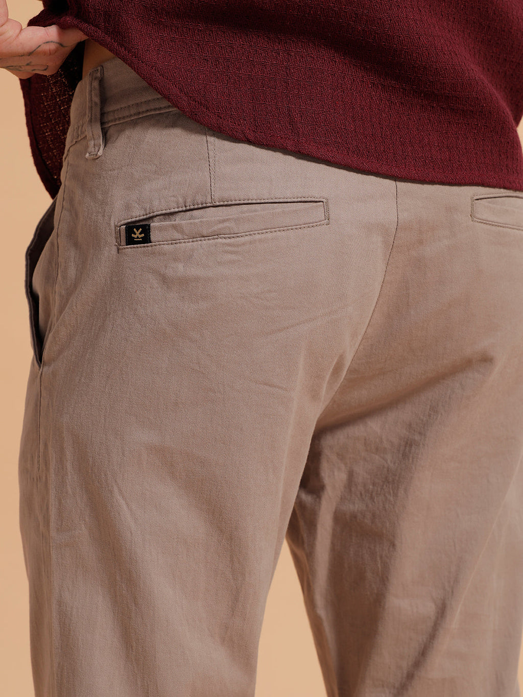 Cotton Blend Chino Trouser | Beige
