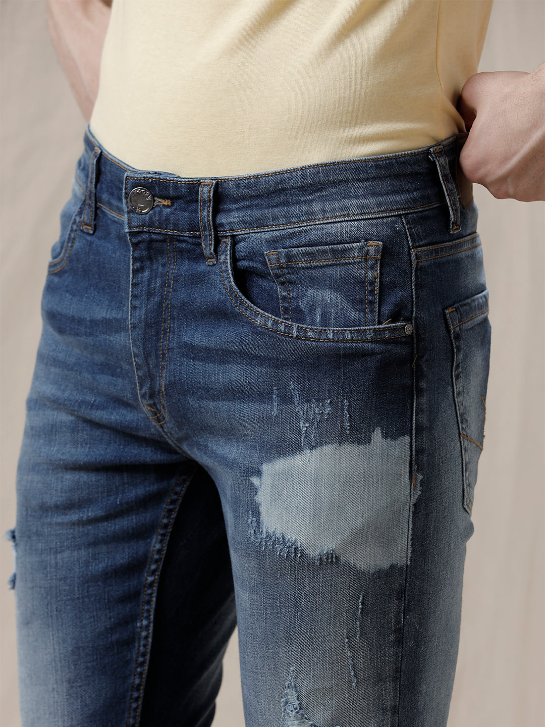 Distressed Medstone Blue Jeans