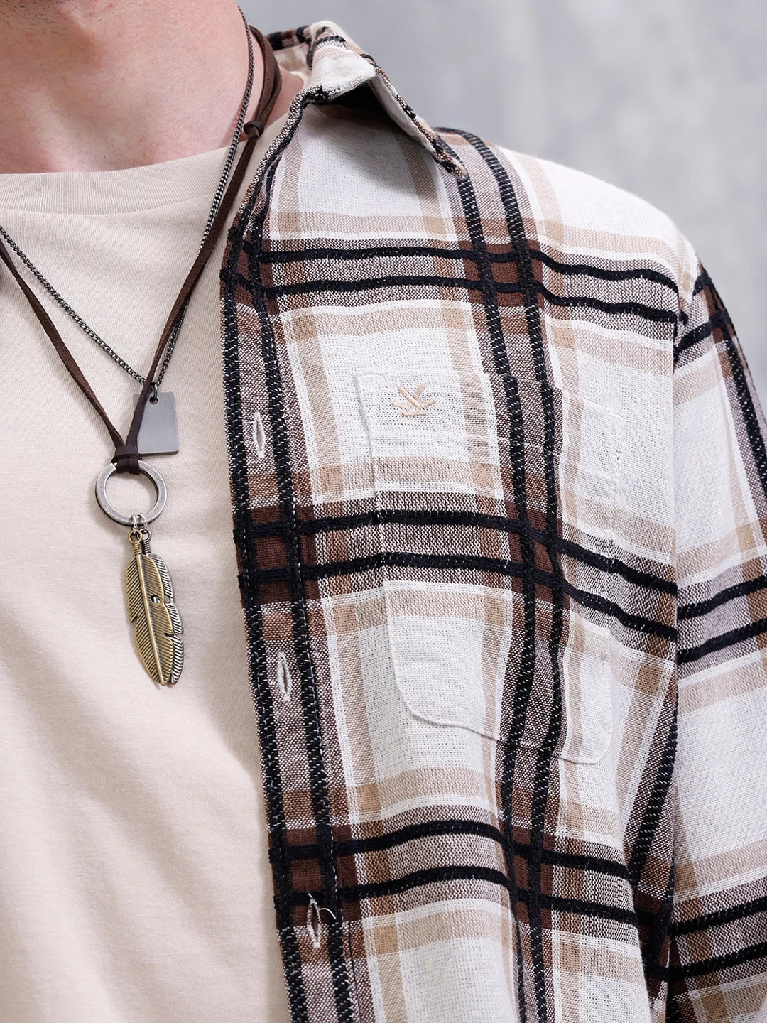 Yarn Checked Slim Fit Shirt | Brown