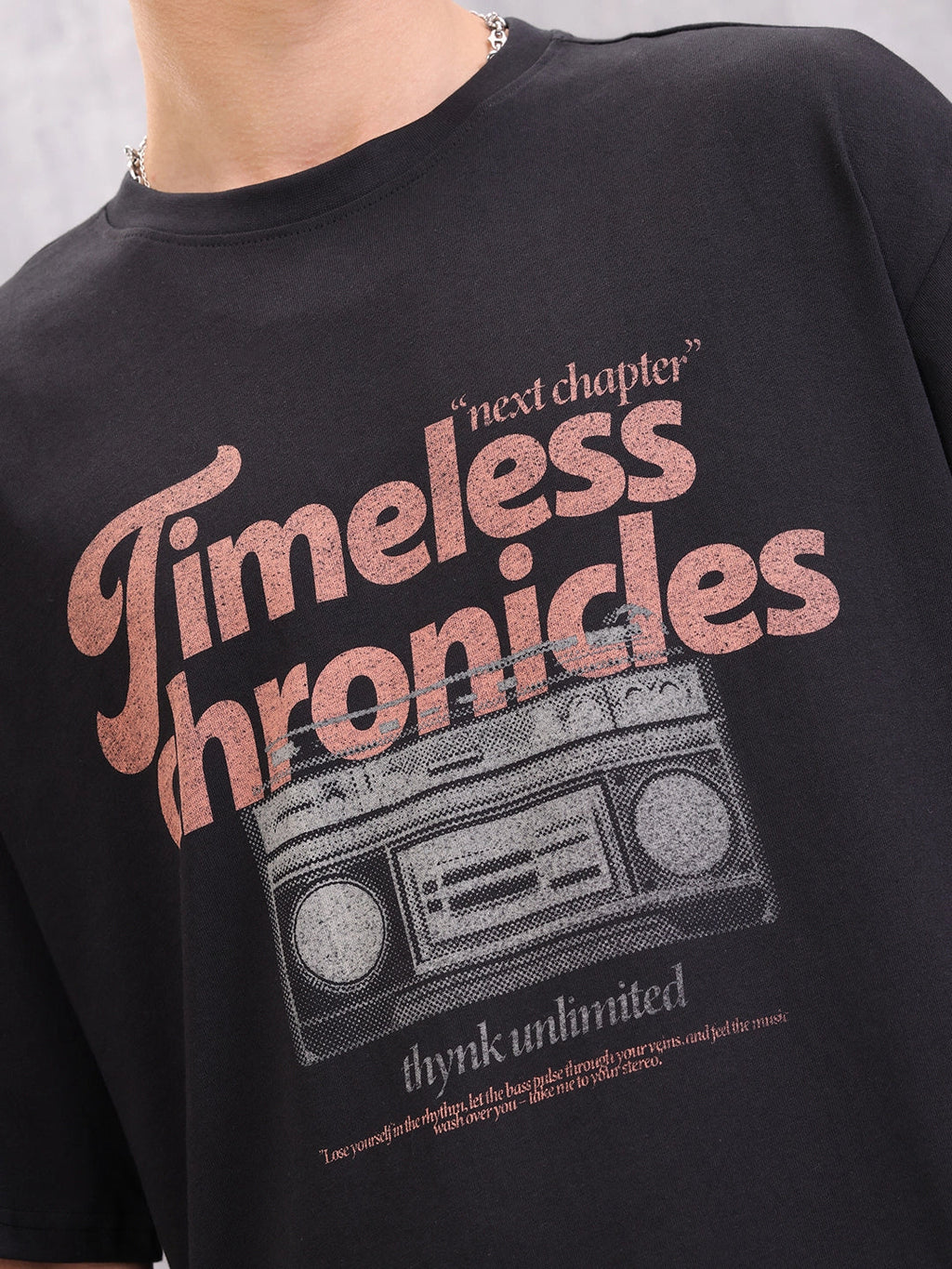 Retro Graphic Printed Oversized Fit Tshirt | Black