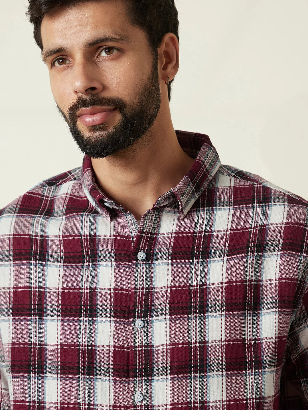 Checked Open Dobby Shirt | Maroon