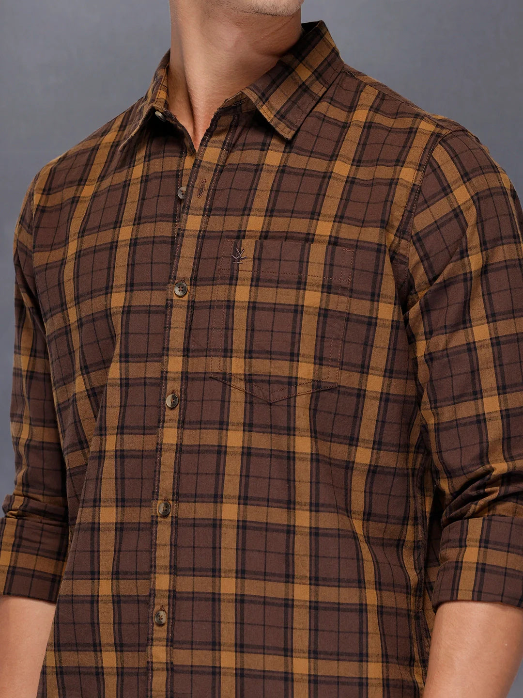 Men’s brown flannel-style check shirt | Khaki